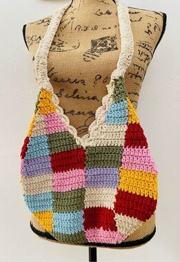 Boho Crocheted Shoulder Bag Purse Snap Closure NWOT